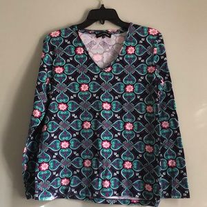 Jones New York V Neck Printed Long Sleeve